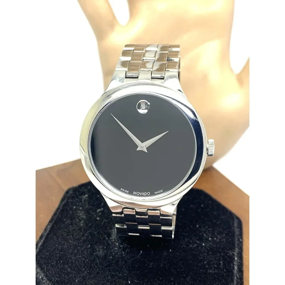 Movado Men's Watch 0607415 Veturi Swiss Quartz Black Dial Silver Steel 40mm